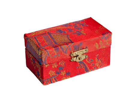Closeup handmade Chinese casket isolated on the white background. の写真素材