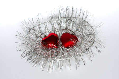 Two christmas hearts isolated on whiteの写真素材