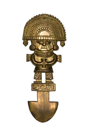 Golden peruvian god isolated on whiteの写真素材