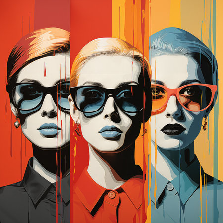 Fashion portrait of beautiful young women in sunglasses. Vector illustration.の素材
