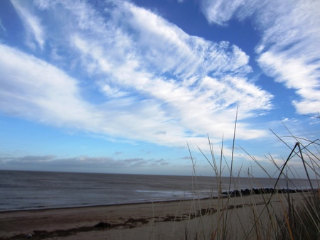 Dunes View of Sea Palling Norfolk Englandの写真素材