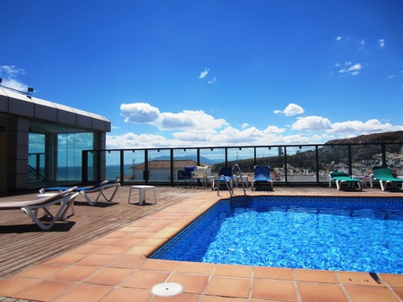 Swimming Pool Peaceful Rooftop in Summer Malagaのeditorial素材