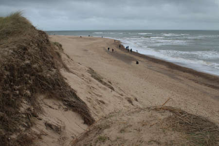 Beautiful landscape of beach at Winterton On Sea in Norfolk East Anglia England UK on stormy skies...