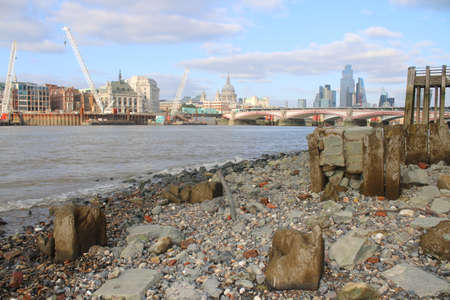London, England / UK - September 3 2021: Landscape city view with skyscrapers on River Thames from south bank by Vauxhall Bridge Tate Modern and Globe theatre historic St Paul's cathedral backgroundのeditorial素材