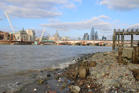 London, England  UK - September 3 2021: Landscape city view with skyscrapers on River Thames from south bank by  Vauxhall Bridge Tate Modern and Globe theatre historic St Paul's cathedral backgroundのeditorial素材
