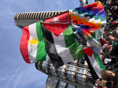 Public demonstration of flags of different countries in Berlin