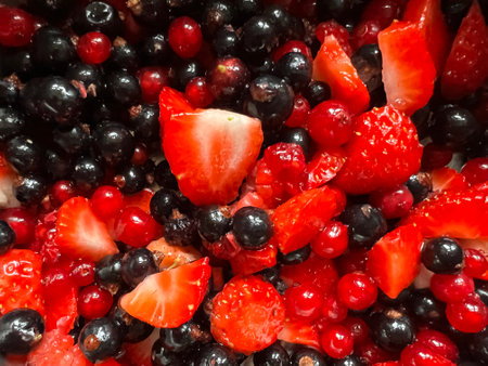 background of fresh berries, closeup of a fresh berry saladの写真素材