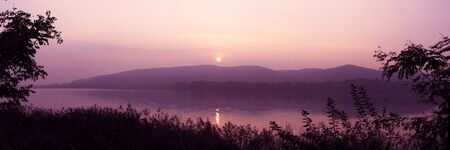 pink sunset in the lakeの写真素材