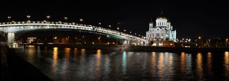 orthodox church by night panoramic viewの写真素材