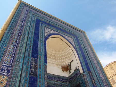 Blue tiled facades of Shahi-Zinda Necropolis, Samarkand, Uzbekistan の写真素材