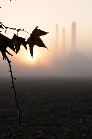 energy plant lighted in the sunsetの写真素材