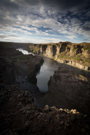 canyon in sunset time in icelandの写真素材
