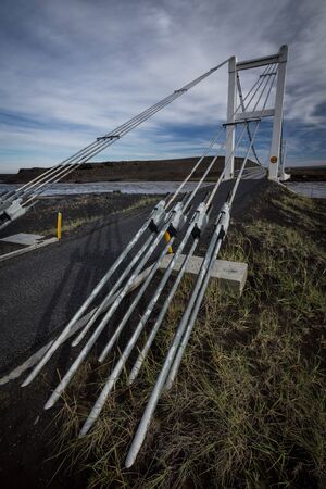 small bridge with steel cablesの写真素材