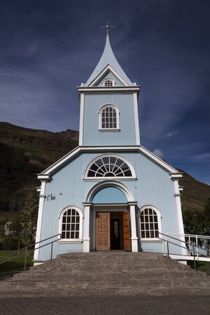 traditional nordic church in icelandの写真素材