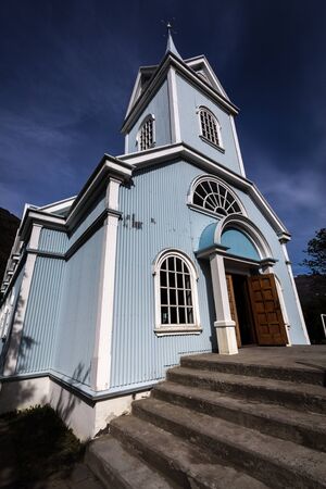 traditional nordic church in icelandの写真素材