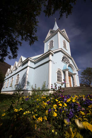 traditional nordic church in icelandの写真素材