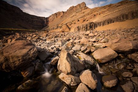 summertime hengifoss waterfall in Icelandの写真素材