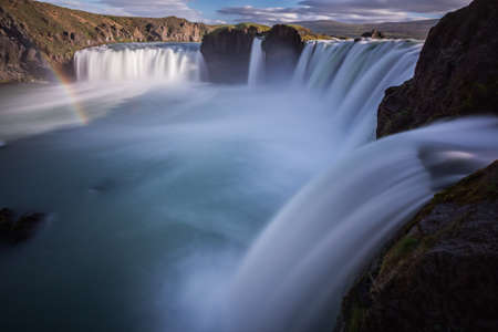 godfoss waterfall in iceland at sunset