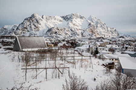 tipical village in lofoten icelandの写真素材