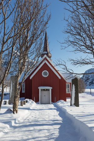 isolated church in the norway countrysideの写真素材
