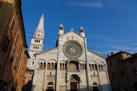 Modena, Cathedral: the main facade with gothic rose windowの写真素材