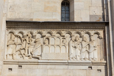 carving art on the church facadeの写真素材