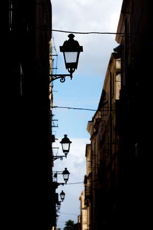 street lights silhouette in the streetの写真素材