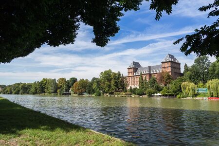 Valentino castle in front of Po river, Turinのeditorial素材