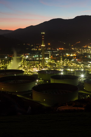 oil refinery during sunset timeの写真素材