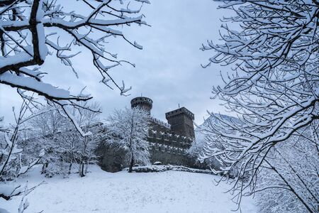 fenis castle in winter time, Italyのeditorial素材