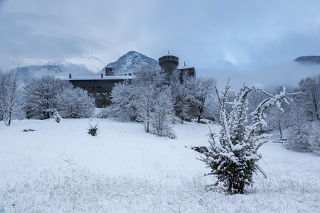 fenis castle in winter time, Italyのeditorial素材