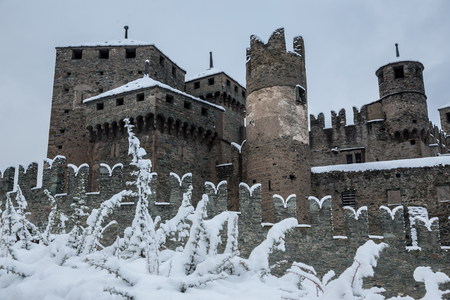 fenis castle in winter time, Italyのeditorial素材