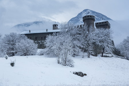 fenis castle in winter time, Italyのeditorial素材