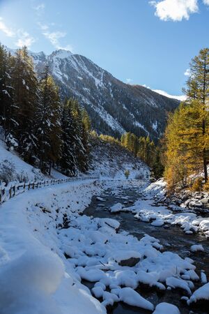 first snow of winter time, alps regionの写真素材