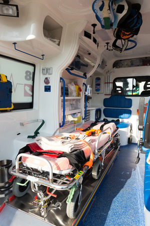 basic equipement for emergency inside ambulanceの写真素材
