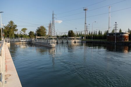 lock on the river for waterway transportationの写真素材