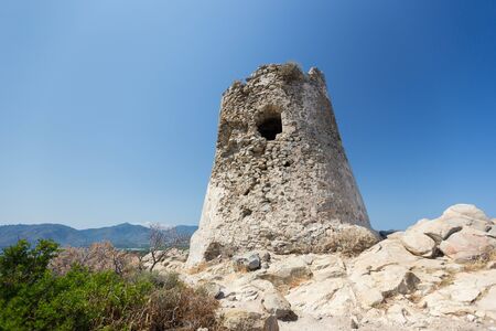 spanish tower along Sardinia costlineの写真素材