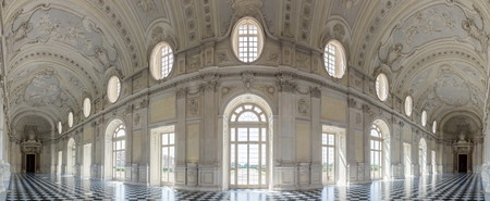 VENARIA, ITALY-JULY 27, 2016: Reggia of Venaria Reale. View of Galleria di Diana in Venaria Royal Palace, close to Torino,のeditorial素材