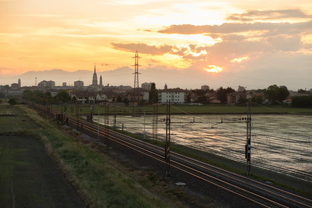 Novara cityscape with rice cultivationの写真素材