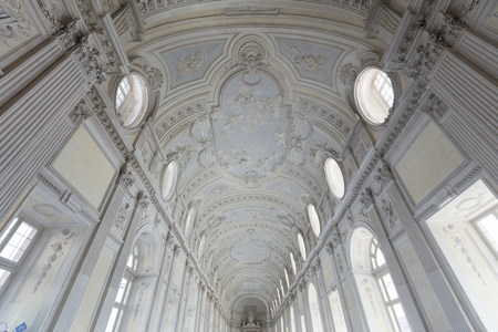 VENARIA, ITALY-JULY 27, 2016: Reggia of Venaria Reale. View of Galleria di Diana in Venaria Royal Palace, close to Torino,のeditorial素材