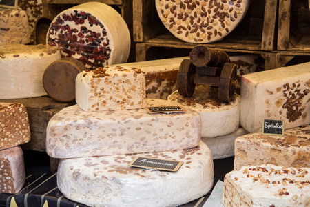 nougat tasting in the marketの写真素材