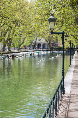 Annecy Chanal with touristic boatsの写真素材