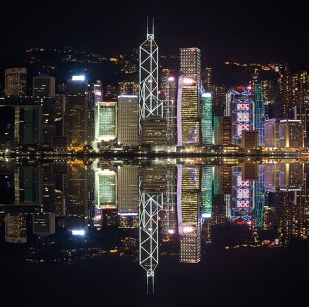 illuminated hong kong during nightのeditorial素材
