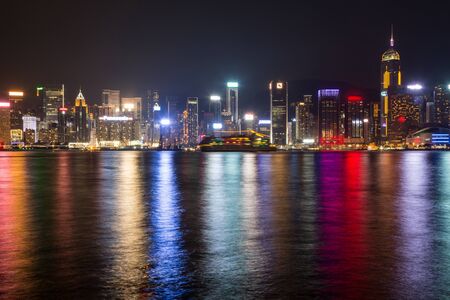 illuminated hong kong during nightのeditorial素材
