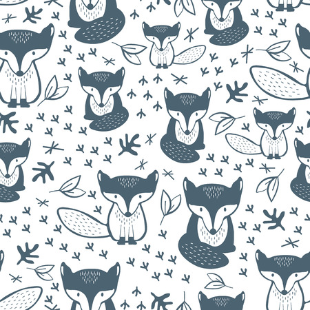 Cute Fox Seamless Pattern Vector Illustrationのイラスト素材