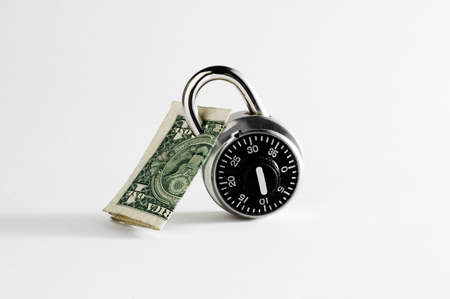 Locked Dollar Bill on White Isolatedの写真素材
