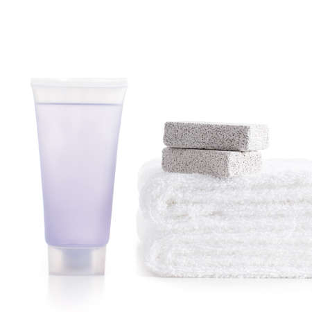 Bath products being displayed against a white background.