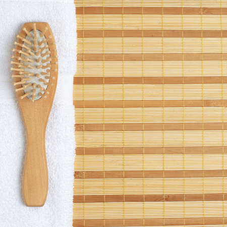 Brightly lit spa display on top of a bamboo mat.の写真素材