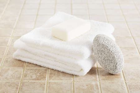 Spa display in a brightly lit bathroom setting.の写真素材