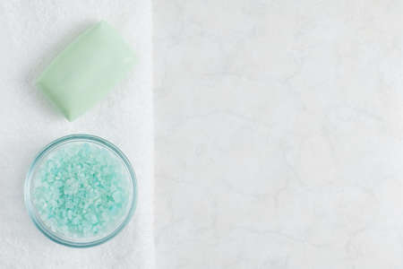 Spa display on top of a white marble background.の写真素材